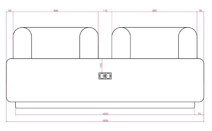 Модульный диван Plump со столиком в гостиную 160x80x65 см, Черный, Estetica Martin 18, рогожка